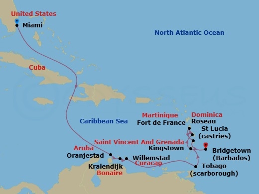 Celebrate The Caribbean Route Map
