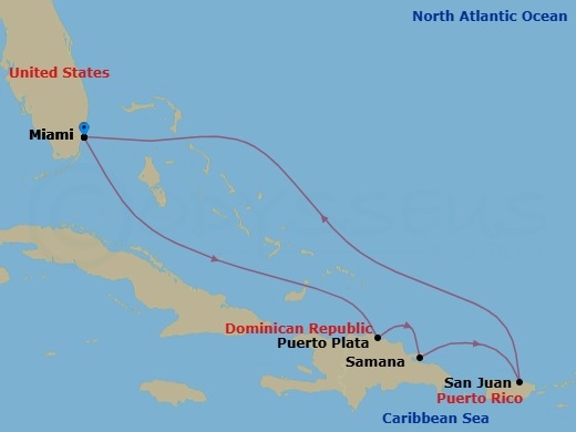7 Night Eastern Caribbean Cruise Route Map