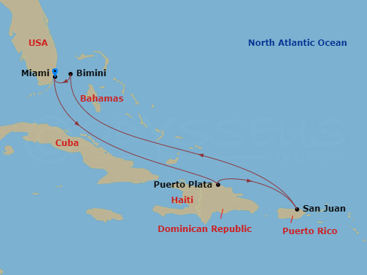Eastern Caribbean & Bimini Holiday Route Map
