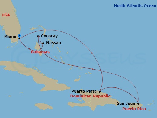 7 Nights Eastern Carib & Perfect Day Holiday Route Map