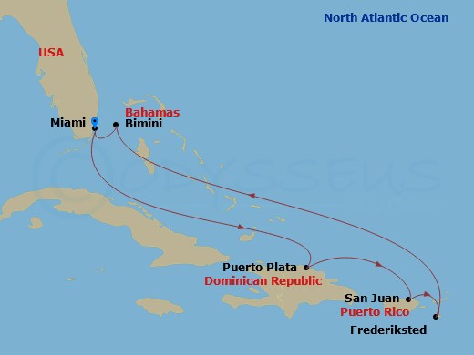 Eastern Caribbean & Bimini Beach Club Route Map
