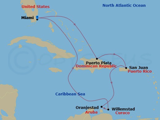 9 Night Southern Caribbean Cruise Route Map