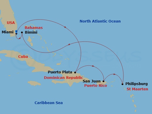 Eastern Caribbean & Bimini Holiday Route Map