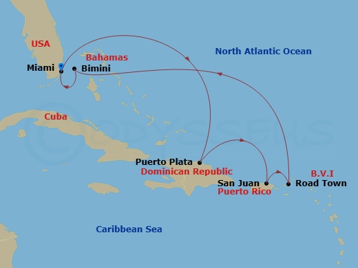 Eastern Caribbean & Bimini Beach Club Route Map