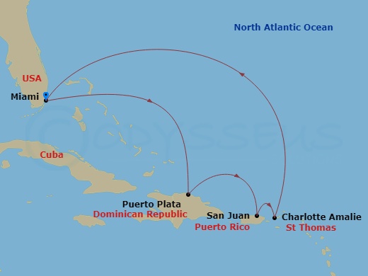 7 Night Eastern Caribbean Holiday Route Map