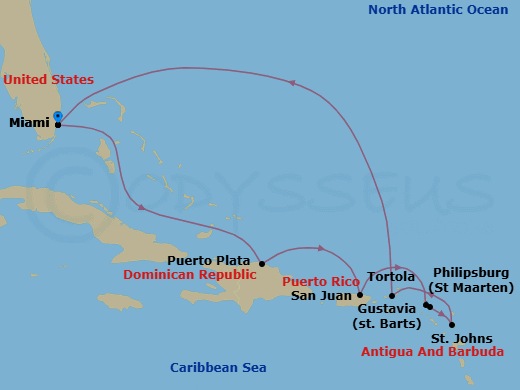 Golden Caribbean Beaches Route Map