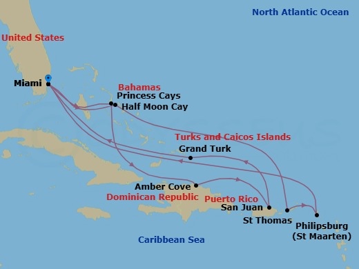 Eastern Caribbean Adventurer With Celebration Key Route Map