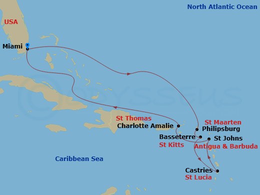 Carnival Journeys - 10-Day Southern Cari Route Map