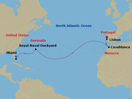 Miami To Lisbon Route Map