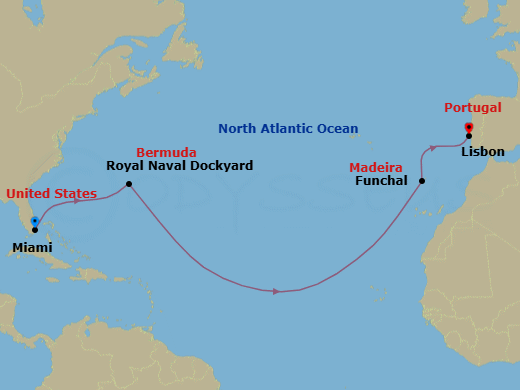 Miami To Lisbon Route Map