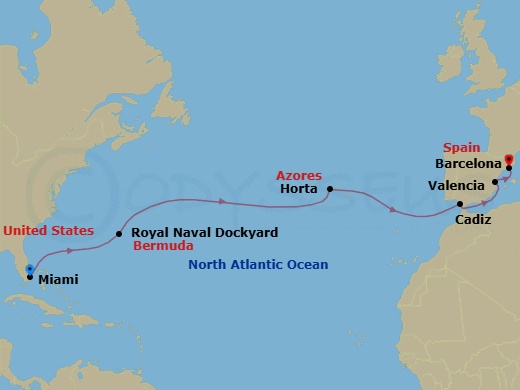 Exuberant Bermuda & Azores Route Map