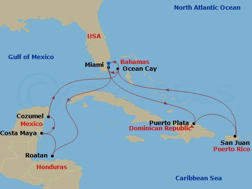 Caribbean And Antilles, 14 Nights Route Map