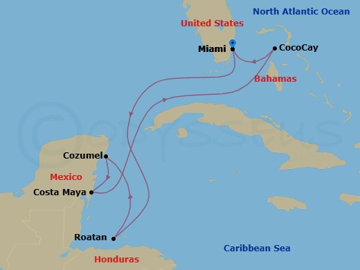 7 Nights Perfect Day Cococay & West Carib Route Map