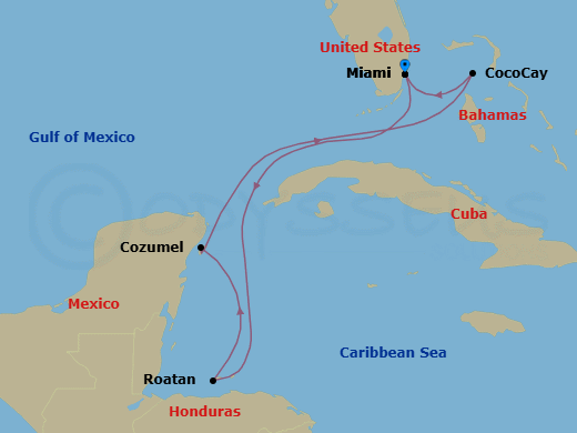 7 Nights Perfect Day Cococay & West Carib Route Map