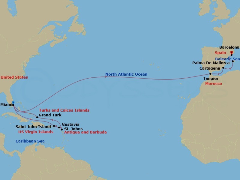 23 Night Cruise Voyage Route Map