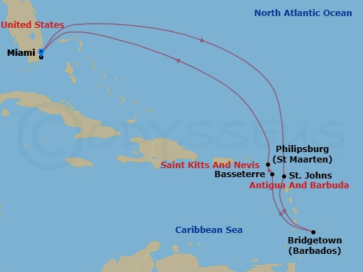 9 Night Southern Caribbean Cruise Route Map