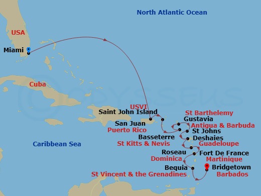 Miami To Bridgetown Route Map