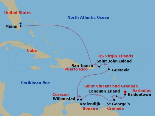 Miami To Bridgetown Route Map