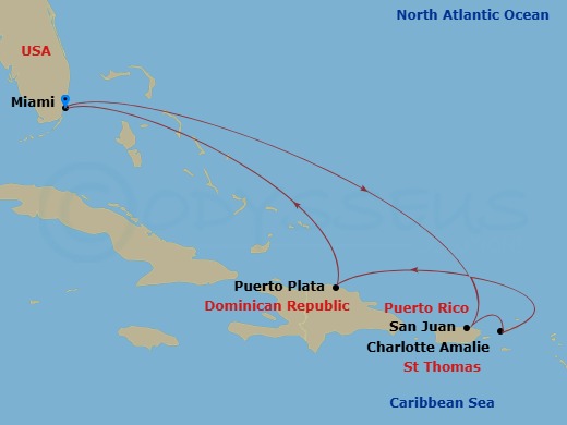 7 Night Eastern Caribbean Cruise Route Map