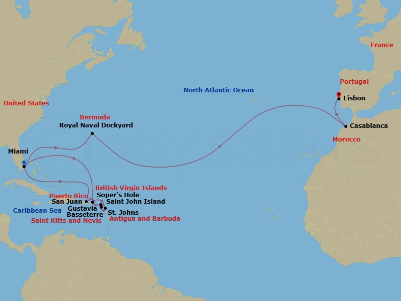 24 Night Caribbean Voyage Route Map