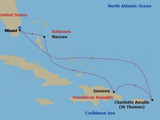 7 Night Eastern Caribbean Cruise Route Map