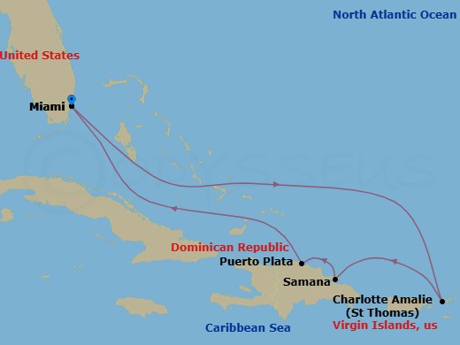 7 Night Eastern Caribbean Cruise Route Map