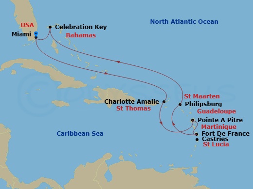Journeys - 11-Day Southern Caribbean Route Map