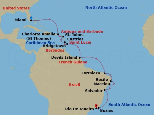 White Sands & Brazilian Sun Route Map
