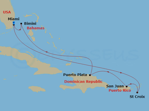 Eastern Caribbean & Bimini Beach Club Route Map