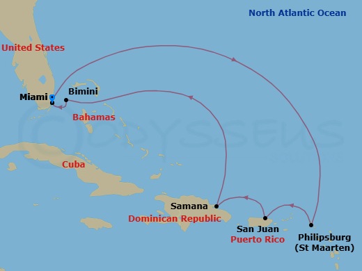 Eastern Caribbean & Bimini Beach Club Route Map