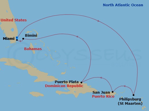 Eastern Caribbean & Bimini Beach Club Route Map