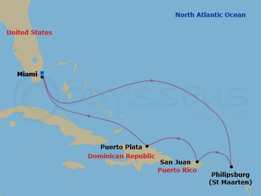 7 Night Eastern Caribbean Cruise Route Map