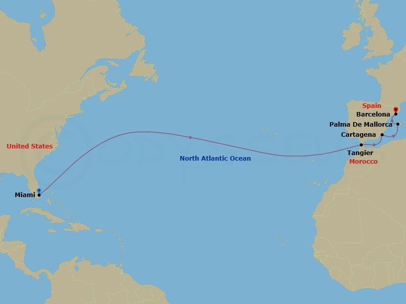 Miami To Barcelona Route Map