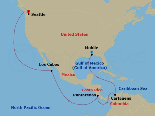 Journeys - 16-Day Panama Canal Route Map