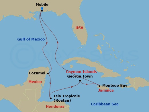 9-Day Carnival Journeys Western Caribbea Route Map