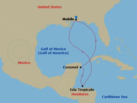 6-Day Western Caribbean Route Map