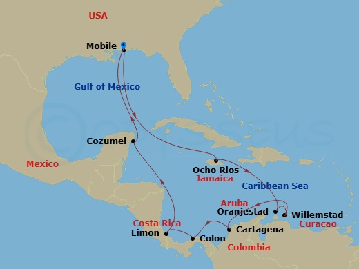 Journeys - 14-Day Caribbean & Panama Route Map