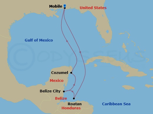 8-Day Western Caribbean Route Map