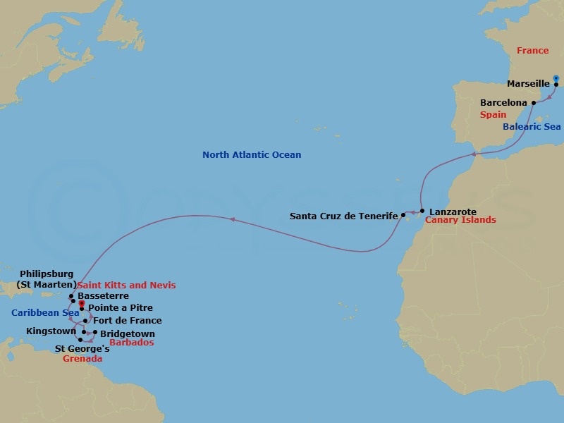 MSC Grand Voyages, 19 Nights Route Map