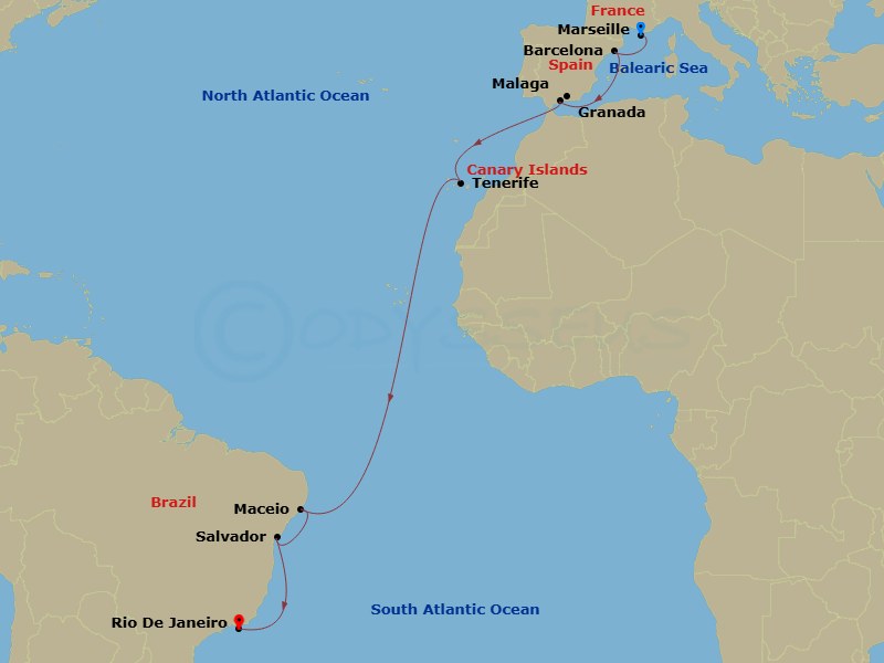 MSC Grand Voyages, 17 Nights Route Map