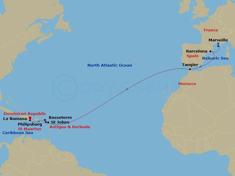 MSC Grand Voyages, 15 Nights Route Map