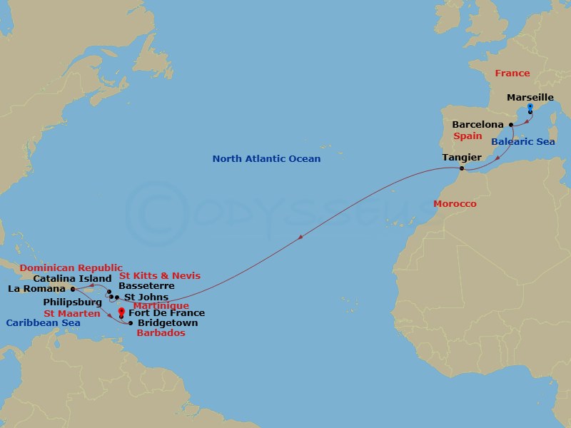 MSC Grand Voyages, 19 Nights Route Map