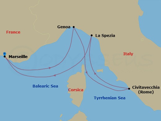 Mediterranean, 4 Nights Route Map