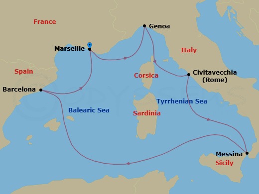 Mediterranean, 6 Nights Route Map