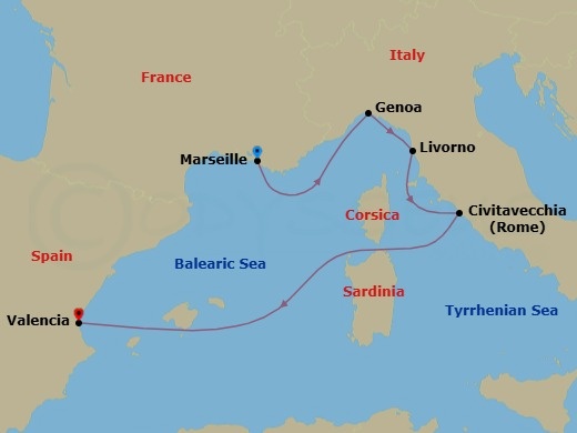 Mediterranean, 5 Nights Route Map