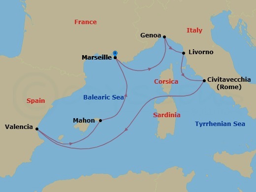 Mediterranean, 7 Nights Route Map