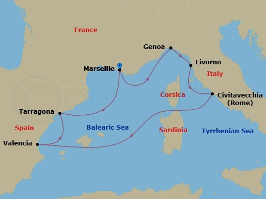 Mediterranean, 7 Nights Route Map