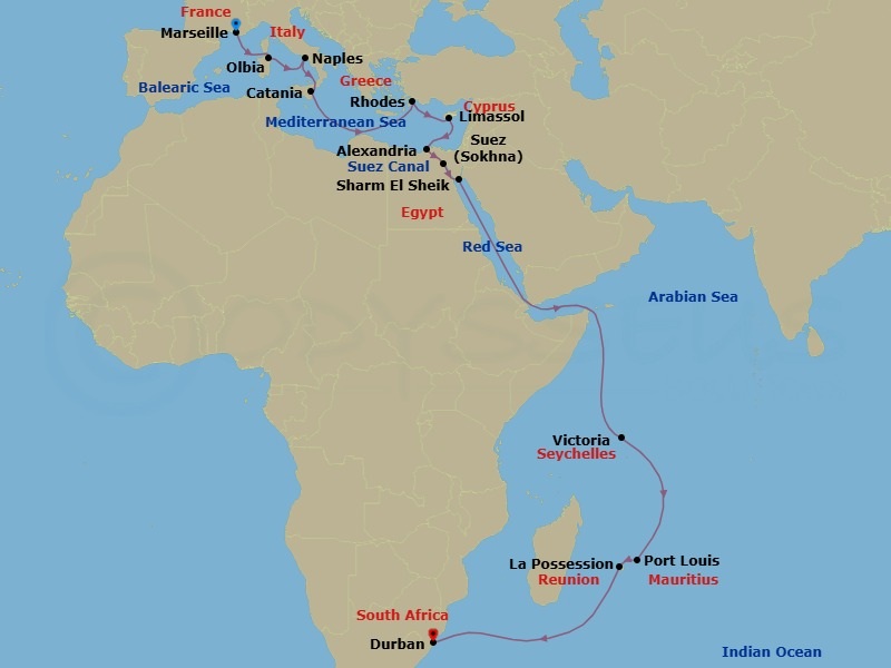 MSC Grand Voyages, 27 Nights Route Map