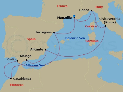 Mediterranean, 10 Nights Route Map