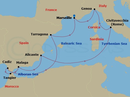 Mediterranean, 10 Nights Route Map